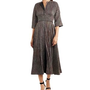 Emilia Wickstead Striped Metallic Midi Length Dress Size 6